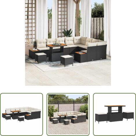 Cojín -  Conjunto de sofás de jardín con cojín 12 pcs Negro Poliratán