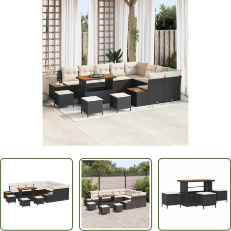 Cojín -  Conjunto de sofás de jardín con cojín 13 pcs Negro Poliratán