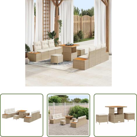 Cojín -  Conjunto de sofás de jardín con cojín 9 pcs Beige Poliratán
