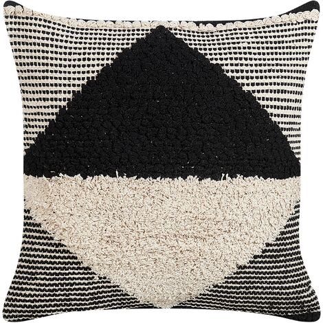 Cojín de algodón beige negro 50 x 50 cm hecho a mano patrón geométrico Khora