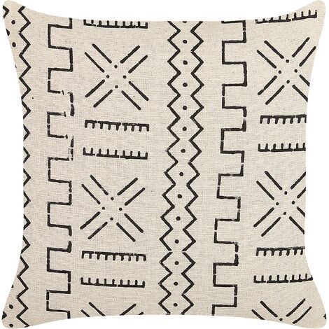 Cojín de algodón blanco crema negro 45 x 45 cm patrón geométrico boho Myrica