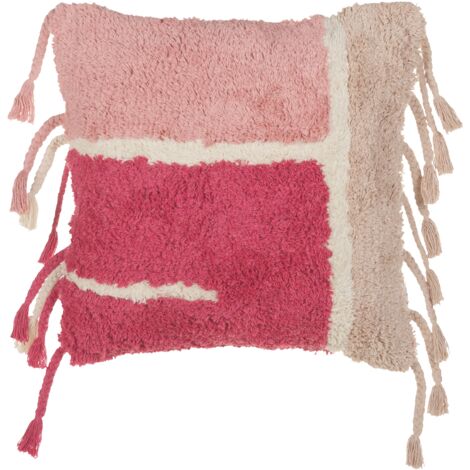 Cojín de algodón con borlas estilo boho 45 x 45 cm rosa Bistorta