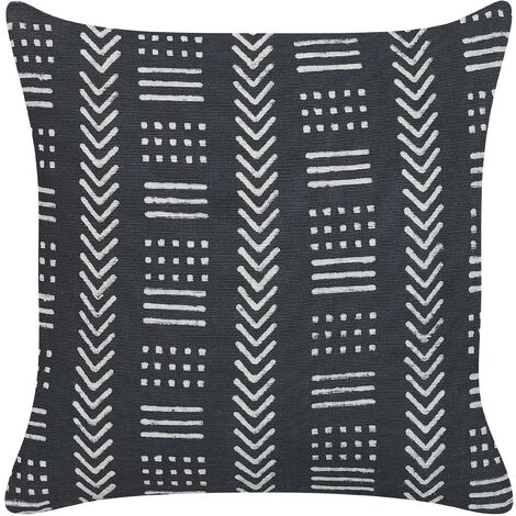 Cojín de algodón negro blanco crema 45 x 45 cm patrón geométrico boho Benzoin