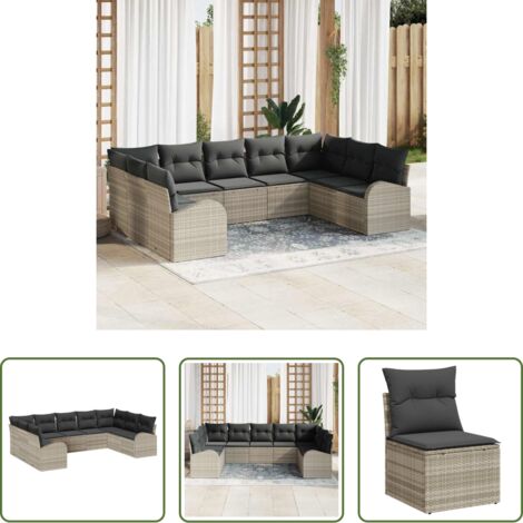 Cojín de asiento -  Juego de Sofá con cojín Gris Claro Rattan de Poliéster