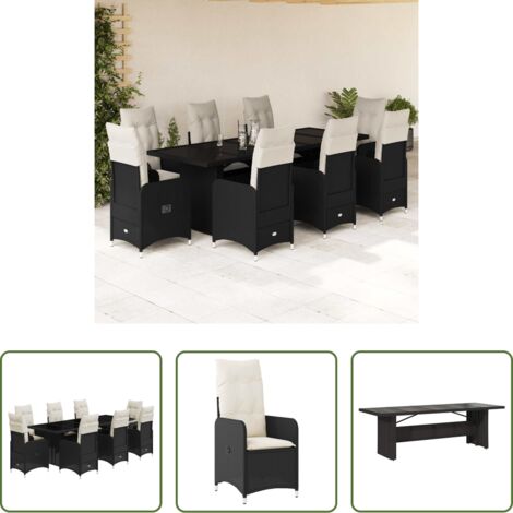 Cojín de asiento -  Set de mesa y sillas de jardín 9 pzas y cojines ratán PE negro