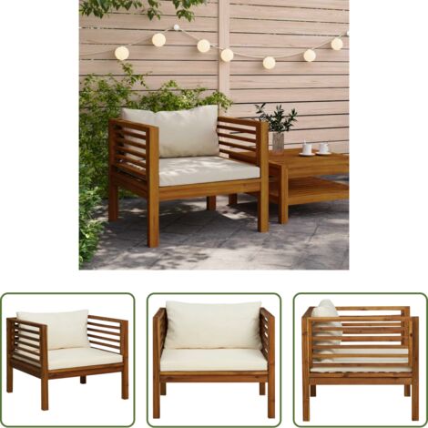 Cojín de asiento -  Silla de jardín y cojines blanco crema madera maciza de acacia