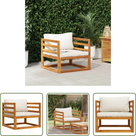 Cojín de asiento -  Silla de jardín y cojines color crema madera maciza de acacia