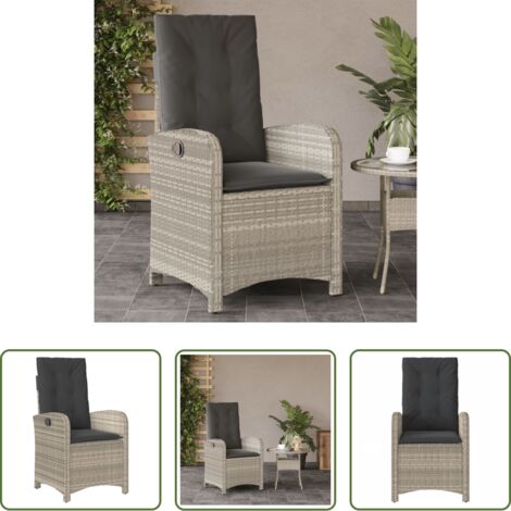 Cojín de asiento -  Sillón de jardín reclinable con cojines ratán PE gris claro