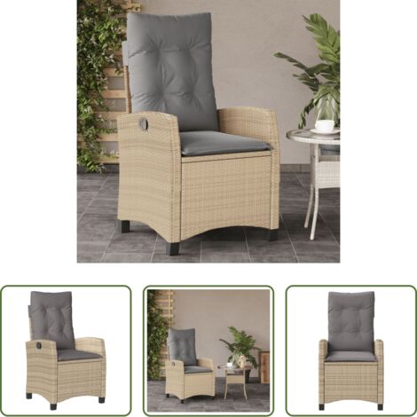 Cojín de asiento -  Sillón reclinable de jardín con cojines ratán PE beige mixto