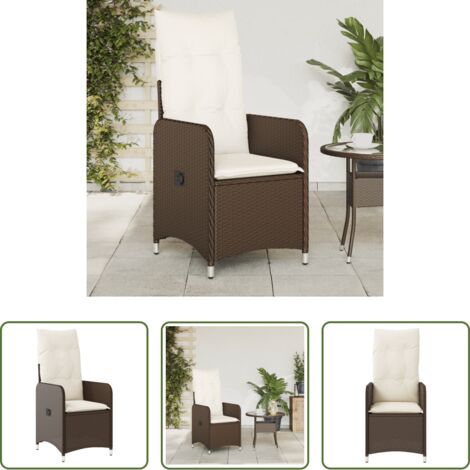 Cojín de asiento -  Sillón reclinable de jardín con cojines ratán sintético marrón