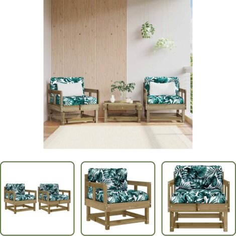 Cojín de asiento -  Sillones de jardín con cojines 2 uds madera de pino impregnada