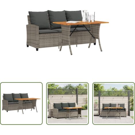 Cojín de asiento -  Sofá jardín de 3 plazas con cojín y mesa gris ratán sintético