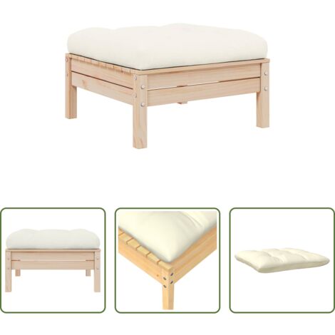 Cojín de asiento -  Taburete de jardín con cojín crema madera maciza de pino