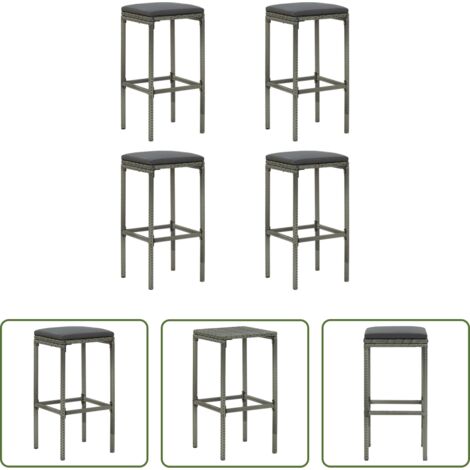 Cojín de asiento -  Taburetes altos con cojines 4 uds ratán sintético gris