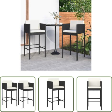 Cojín de asiento -  Taburetes de cocina con cojines 2 uds ratán sintético negro