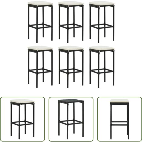 Cojín de asiento -  Taburetes de cocina con cojines 6 uds ratán sintético negro
