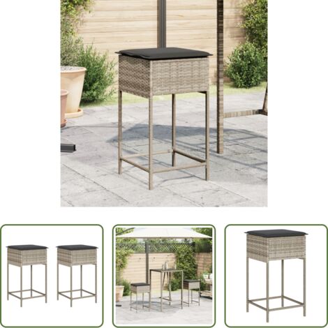 Cojín de asiento -  Taburetes de cocina y cojines 2 uds ratán sintético gris claro