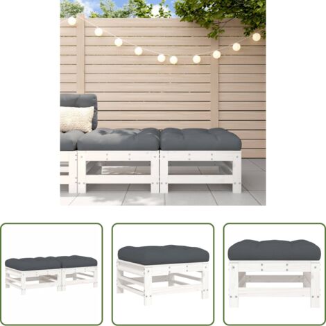 Cojín de asiento -  Taburetes de jardín con cojines 2 uds madera maciza pino blanco