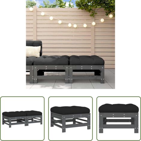Cojín de asiento -  Taburetes de jardín con cojines 2 uds madera maciza pino gris