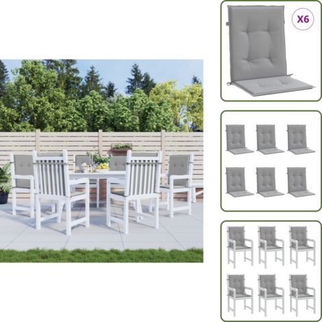 Cojín de asiento - vidaXL Cojín silla jardín respaldo bajo 6 uds tela Oxford gris - Cojín de respaldo