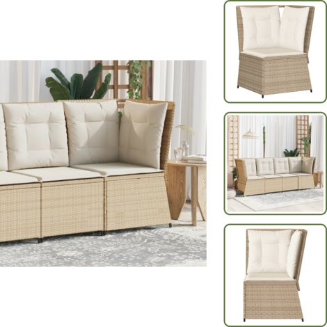 Cojín de asiento - vidaXL Sillón de esquina de jardín con cojines ratán sintético beige - Cojín de respaldo