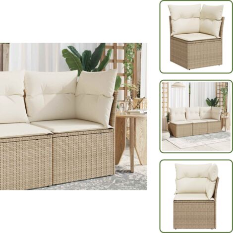 Cojín de asiento - vidaXL Sillón de esquina de jardín con cojines ratán sintético beige - Cojín de respaldo