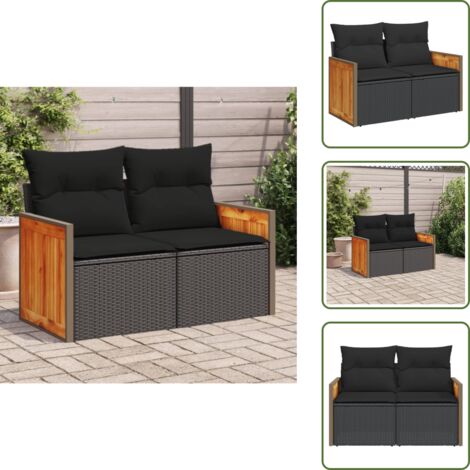 Cojín de asiento - vidaXL Sofá de jardín 2 plazas con cojines ratán sintético negro - Cojín de respaldo
