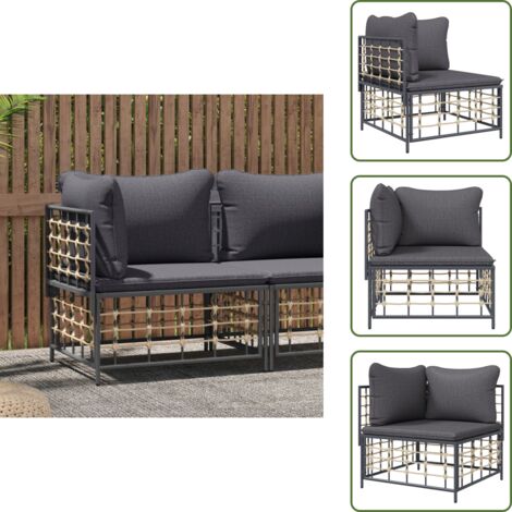 Cojín de asiento - vidaXL Sofá esquina de jardín con cojines ratán sintético gris oscuro - Cojín de respaldo