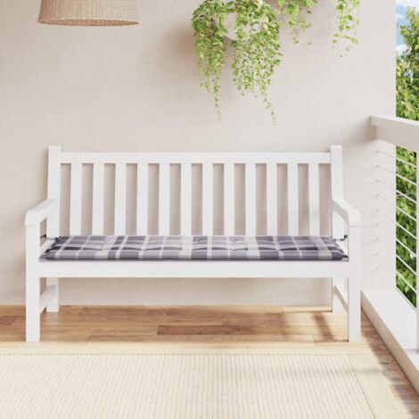 Cojín de banco de jardín tela Oxford a cuadros gris 150x50x4 cm