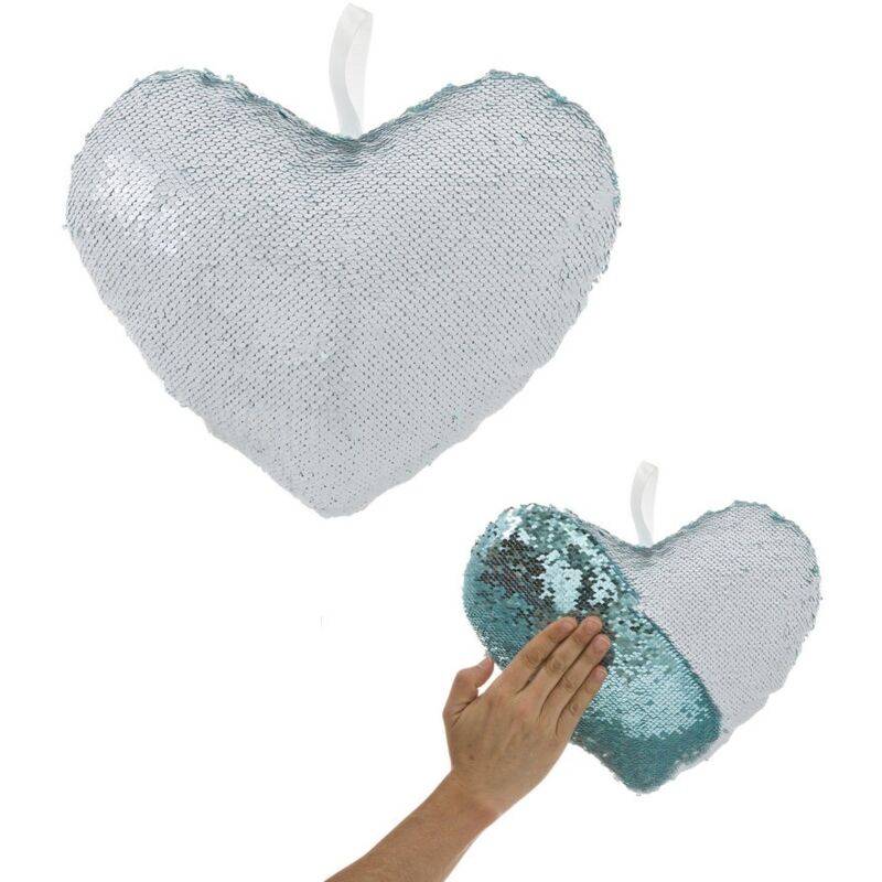 

Lolahome - Cojín de corazón azul de lentejuelas de 25x29 cm