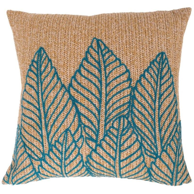 

Lolahome - Cojín de exterior bordado con hojas Nature Craft azul alpino de tela de PP de 43x43 cm