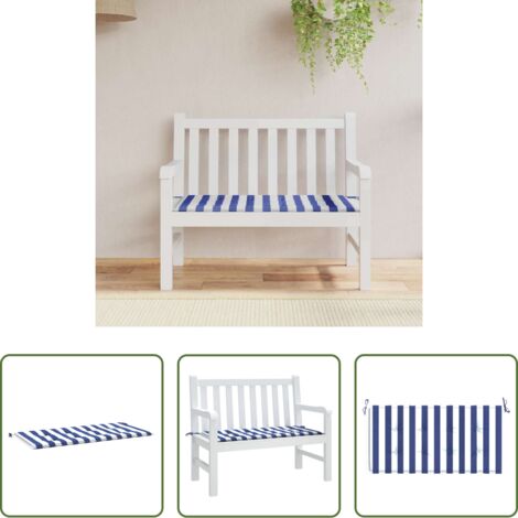 Cojín de exterior -  Cojín banco jardín tela Oxford a rayas azul y blanco 120x50x4cm