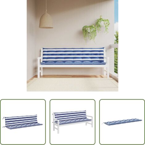 Cojín de exterior -  Cojines banco jardín 2 uds tela a rayas azul blanco 200x50x7 cm