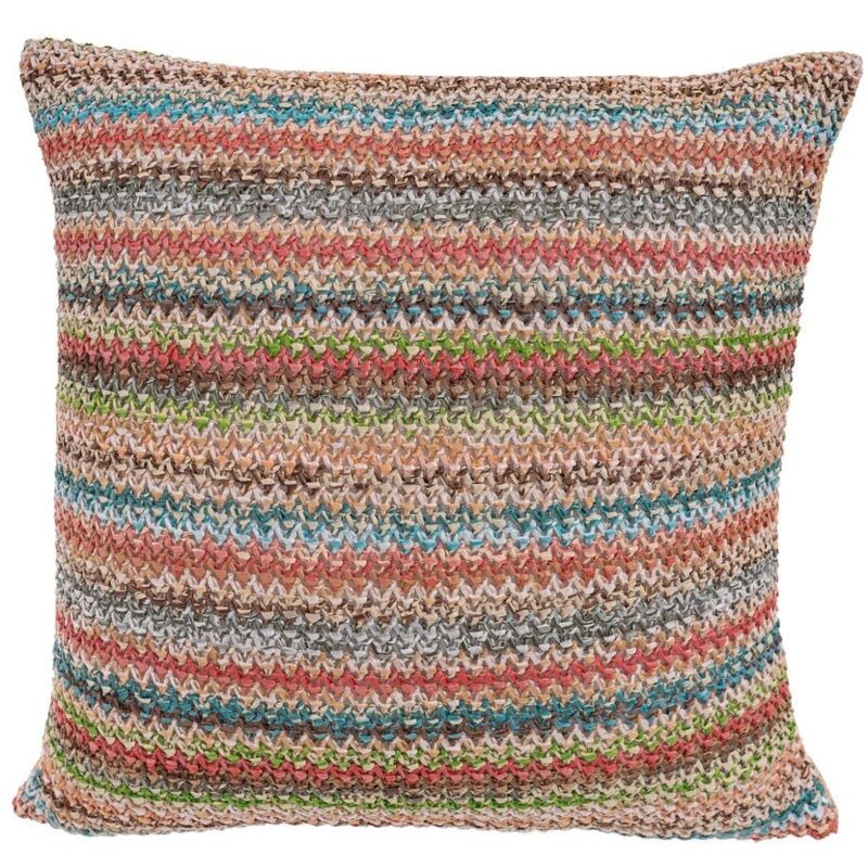 

Lolahome - Cojín de exterior crochet Nature Craft de rayas multicolor de tela de PP de 43x43 cm