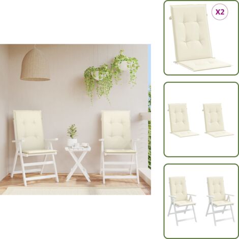 Cojín de exterior - vidaXL Cojín silla de jardín respaldo alto 2 uds tela crema 120x50x3cm - Cojín de oficina