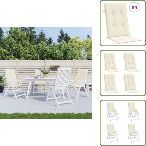 Cojín de exterior - vidaXL Cojín silla de jardín respaldo alto 4 uds tela crema 120x50x2cm - Cojín de oficina