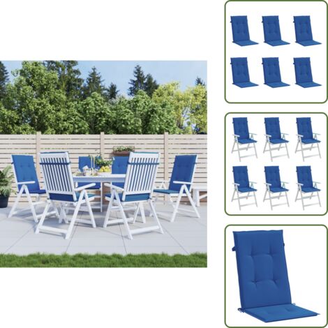 Cojín de exterior - vidaXL Cojín silla de jardín respaldo alto 6 uds tela azul 120x50x3 cm - Cojín azul