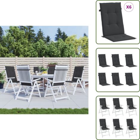 Cojín de exterior - vidaXL Cojín silla de jardín respaldo alto 6 uds tela negro 120x50x3cm - Cojín de oficina