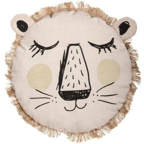 COJÍN DE FLECOS CON CARA DE LEÓN - 44 x 13cm
