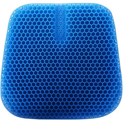 Cojín de gel para asiento, doble capa con forma de panal, transpirable, para coche, oficina y hogar, color azul.