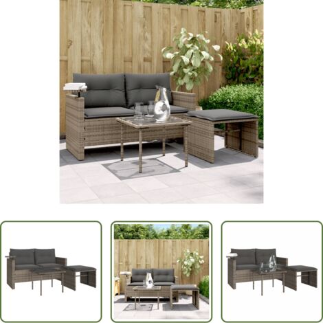 Cojín de jardín -  Set de sofá de jardín 3 pzas y cojines ratán sintético gris