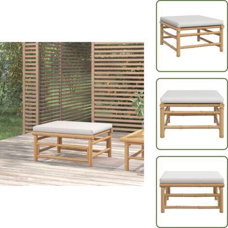 Cojín de jardín - vidaXL Reposapiés de jardín bambú con cojín gris claro - Muebles de exterior