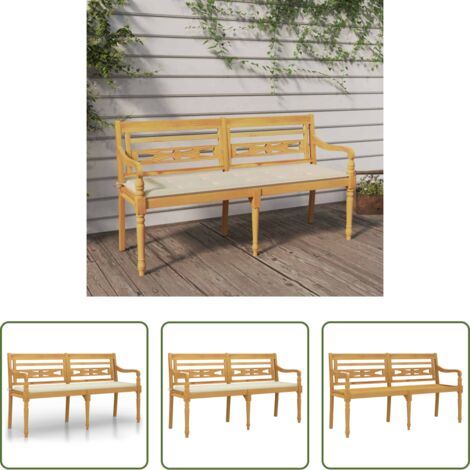 Cojín de madera -  Banco Batavia cojín color crema madera maciza de teca 150 cm