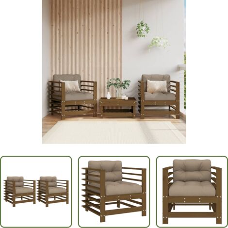 Cojín de madera -  Sillones de jardín cojines 2 uds madera maciza pino marrón miel