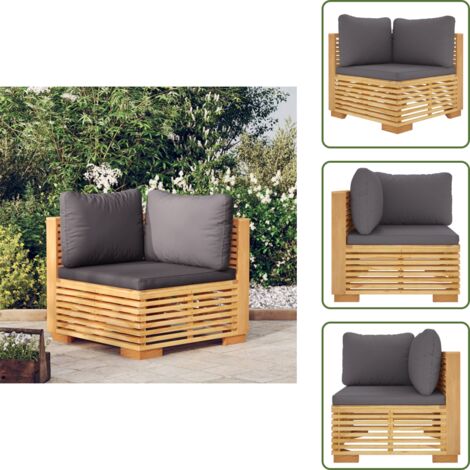 Cojín de madera - vidaXL Sofá esquina jardín con cojines gris oscuro madera maciza teca - Madera de teca