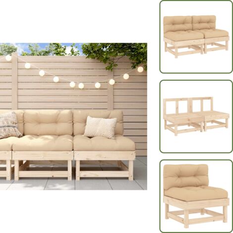 Cojín de madera - vidaXL Sofás centrales con cojines 2 uds madera maciza de pino - Sofá de terraza