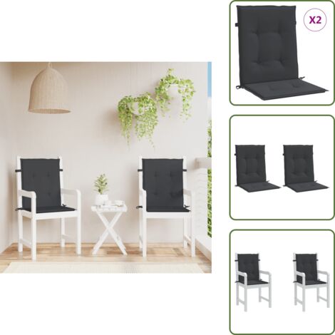 Cojín de oficina - vidaXL Cojín de silla de jardín respaldo bajo 2 uds tela Oxford negro - Cojín de silla de jardín