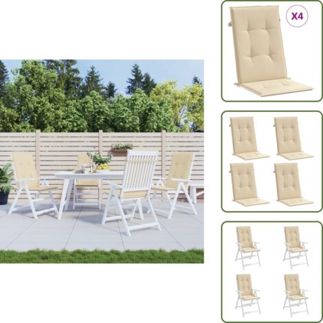 Cojín de oficina - vidaXL Cojín silla de jardín respaldo alto 4 uds tela beige 120x50x3cm - Cojín alto