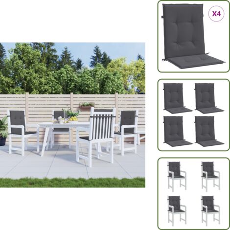 Cojín de oficina - vidaXL Cojín silla jardín respaldo bajo 4 uds tela Oxford antracita - Cojín de espaldar