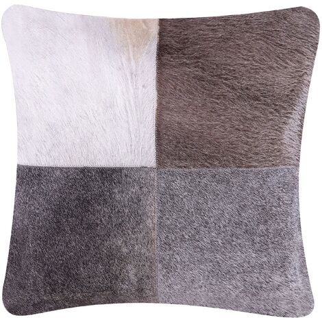 Cojín de piel de vaca algodón gris 45 x 45 cm patchwork Nelland